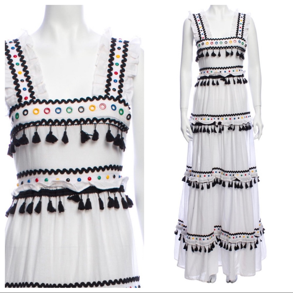 Dodo bar or maxi white tassel dress s EUC
